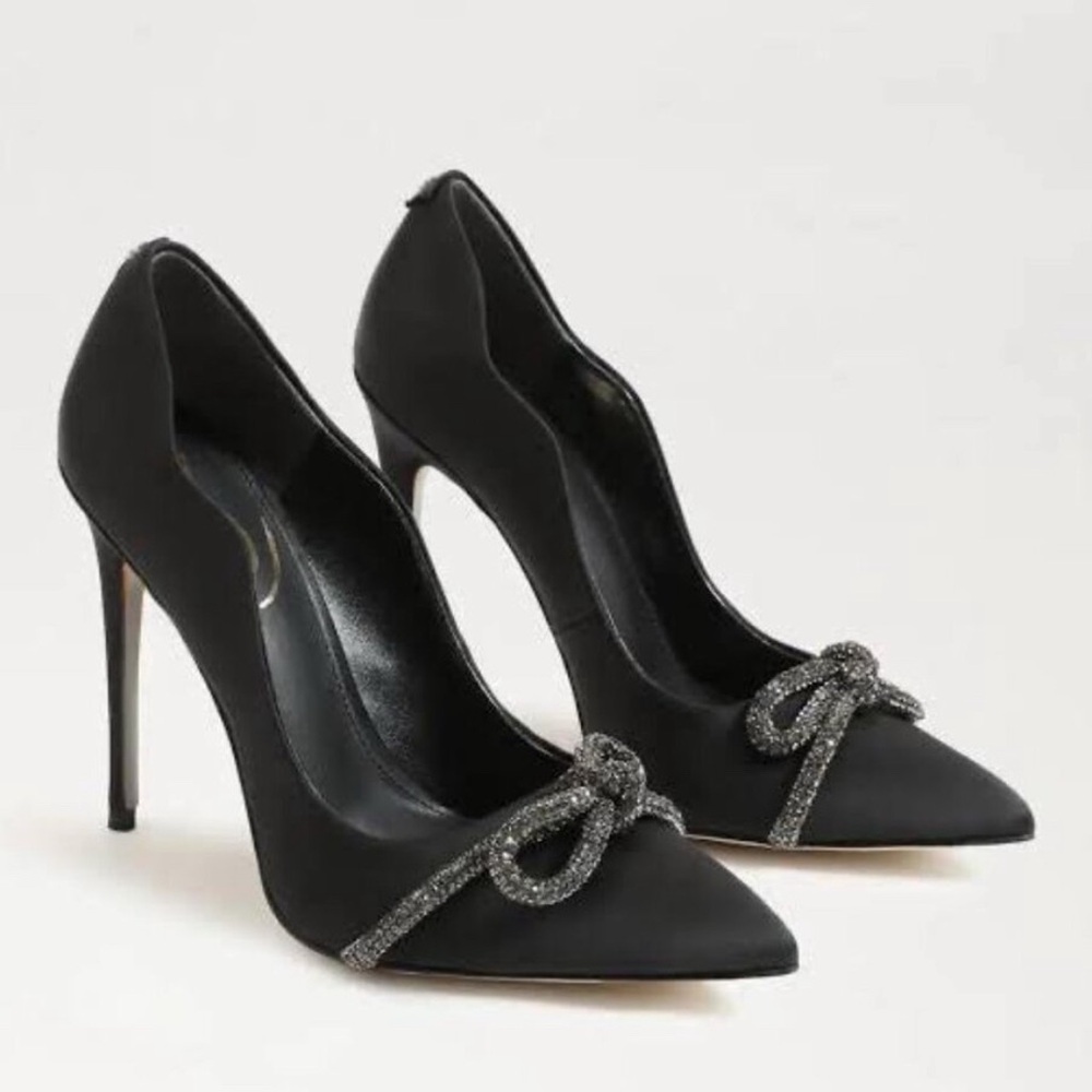 Sam Edelman Deela Black Satin Pump with Rhinestone Bows
